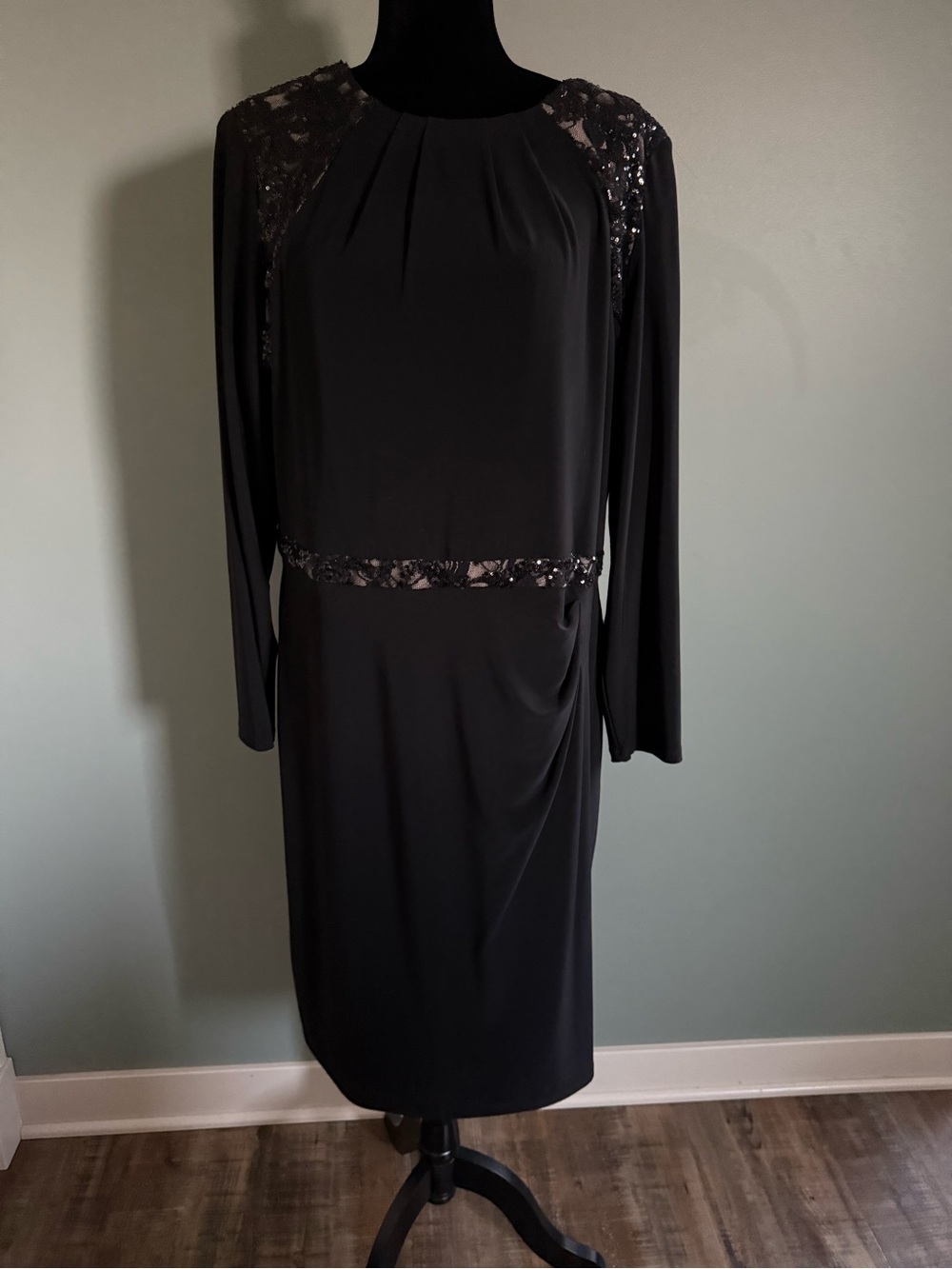✨ Lauren Ralph Lauren Black Sequin Sheath Cocktail Dress 18 Elegant